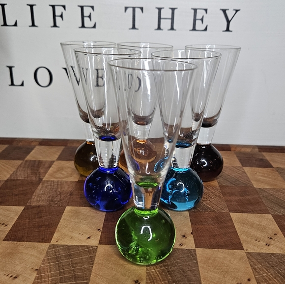 Set of 6 Vintage Bubble Ball Base Bullicante Shot Cordial Glasses MCM Bar Cart - Picture 8 of 11